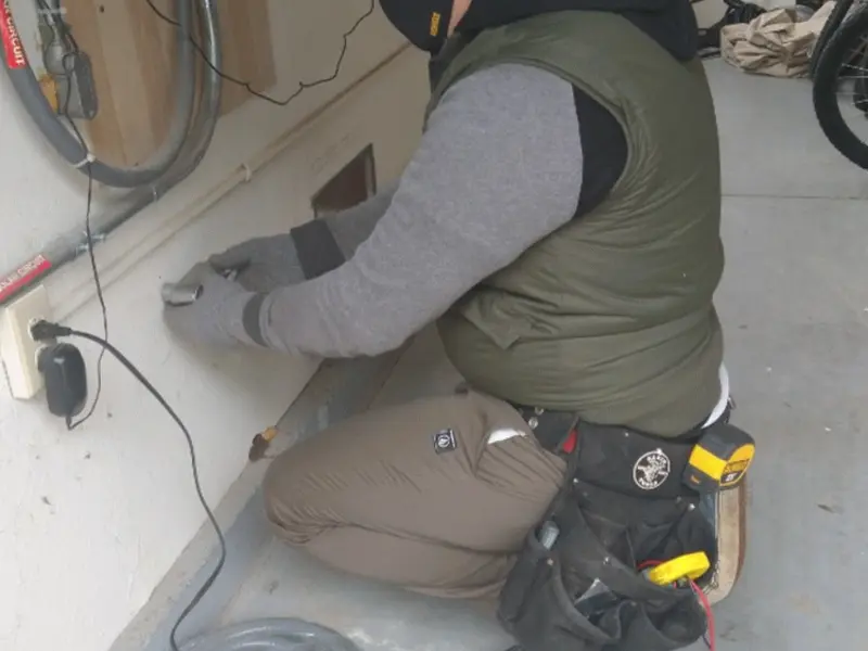 Electrician performing outlet wiring in a Capitola garage